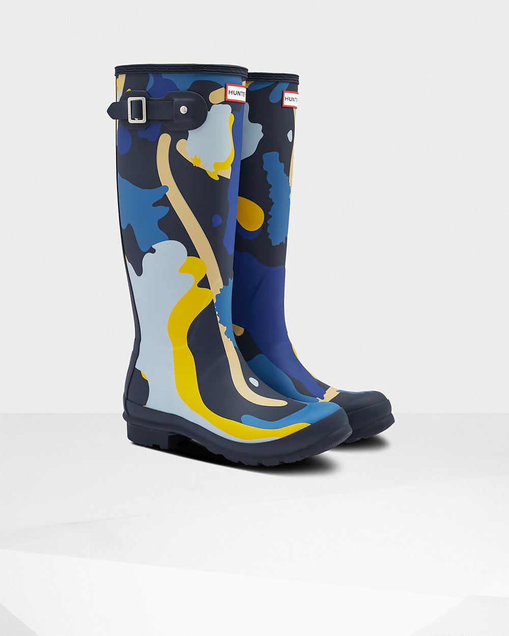 Womens Hunter Original Rockpool Camo - Tall Rain Boots Navy Camo - 0685-IQJAO